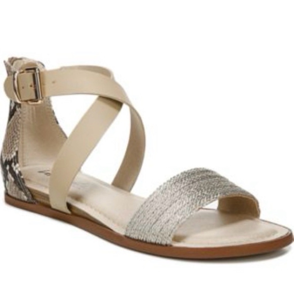 NWOB Life Stride Women's Riley Metallic Gold & Latte Snake Skin Sandals Sz 8.5
